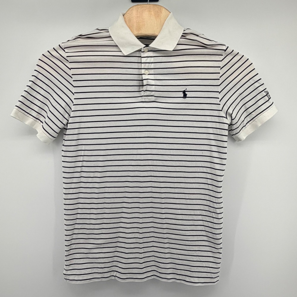 Polo Golf Ralph Lauren Shirt Mens M White Blue Striped St Andrews Pima Cotton